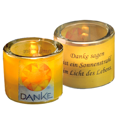 Glaslicht DANKE mit Spruch, gelb
