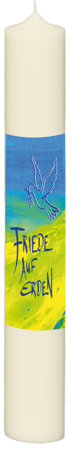 Friedenskerze mit Taube und Text