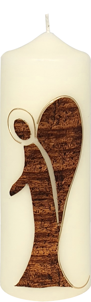 Kerze mit Engel in Holzoptik