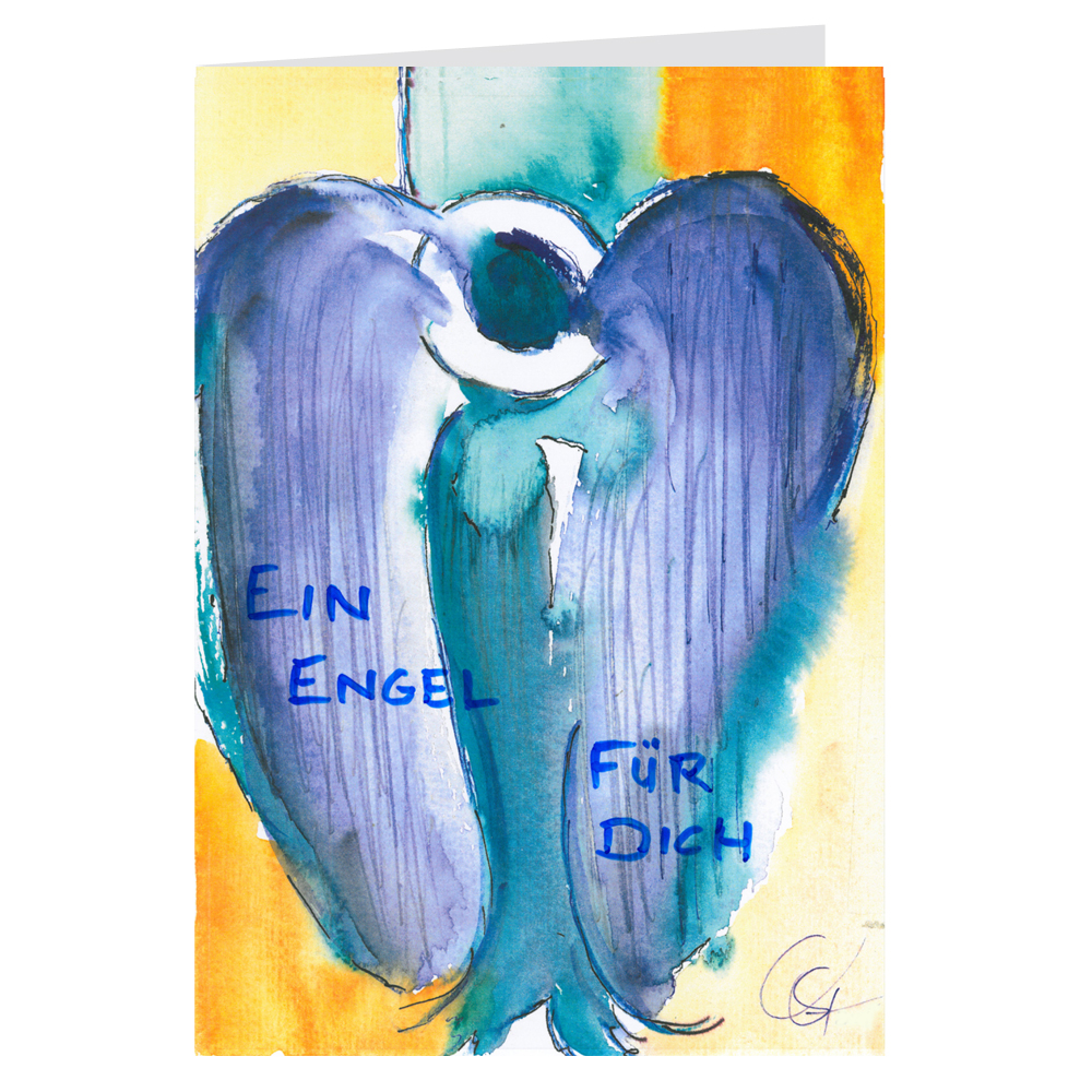 Faltkarte Schutzengel blau