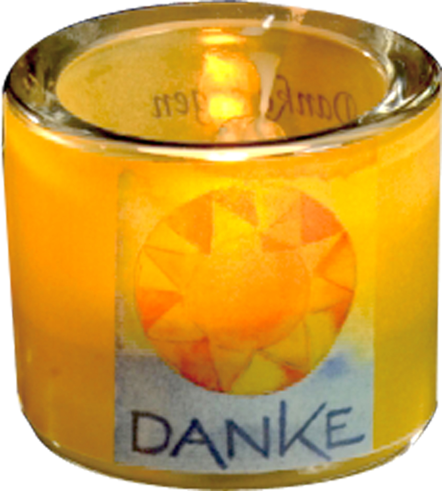 Glaslicht DANKE mit Spruch, gelb